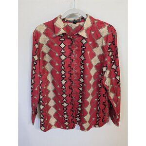 Lauren Ralph Lauren Shirt Women 2X Red Beige Aztec Tribal Cotton Blouse